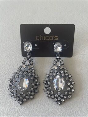 Chico's Crystal-Accent Silver-Tone Teardrop Earrings